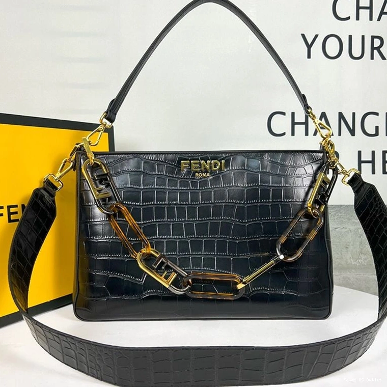 Affordable HOT Black Bag Crocodile In Zip Fendi Leather Shoulder O'Lock 0813